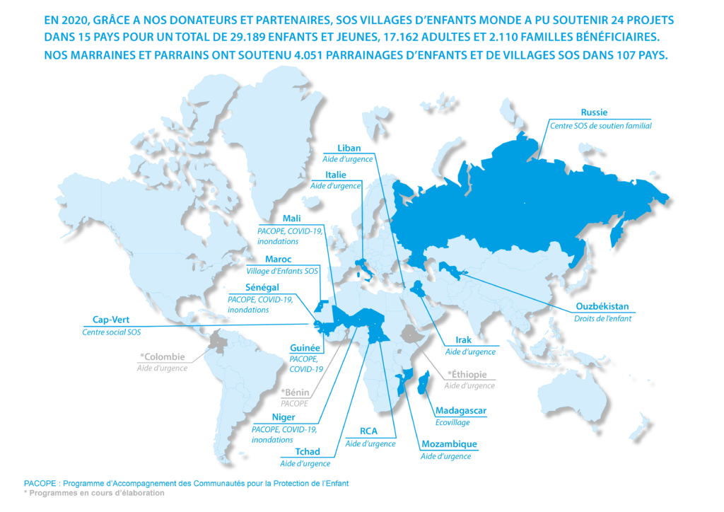 Carte du monde représentant les projets SOS VEM