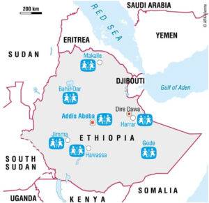 Carte localisations des villages SOS en Ethiopie